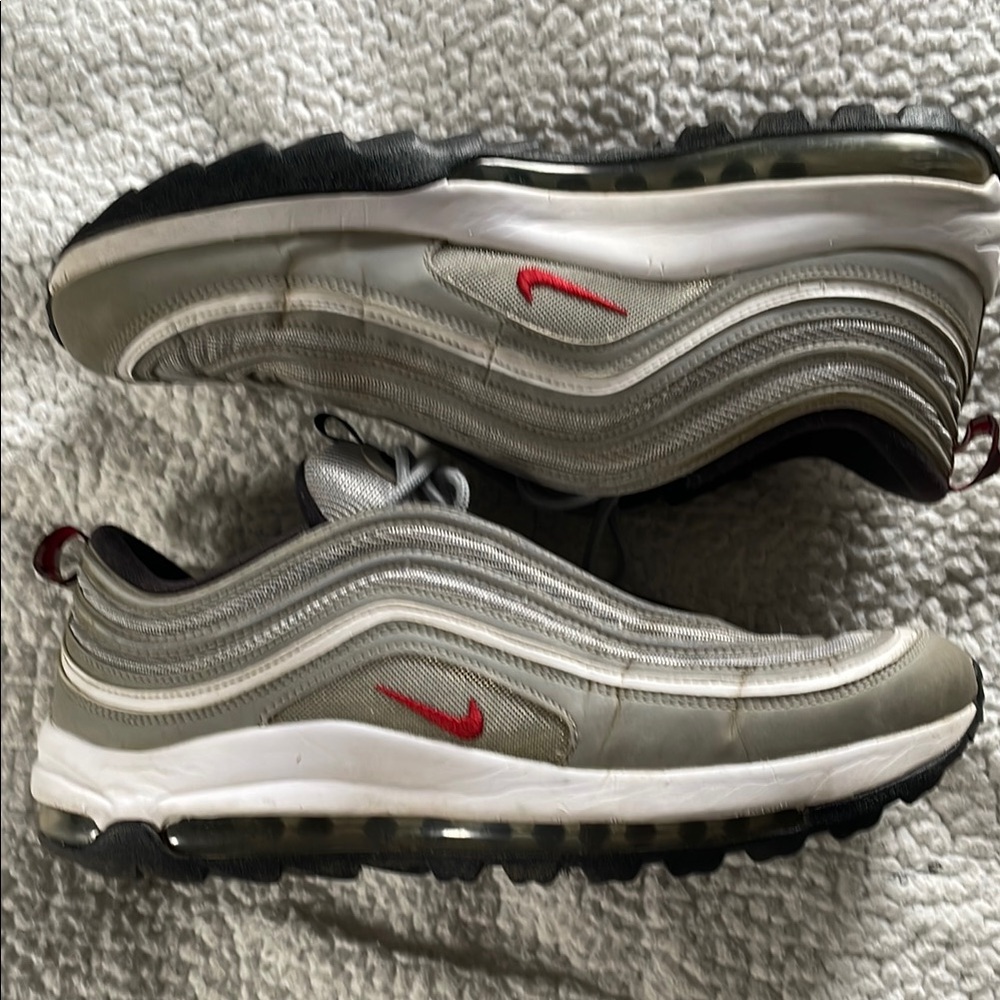 Nike Silver and Red Air Max 97 Golf Shoes